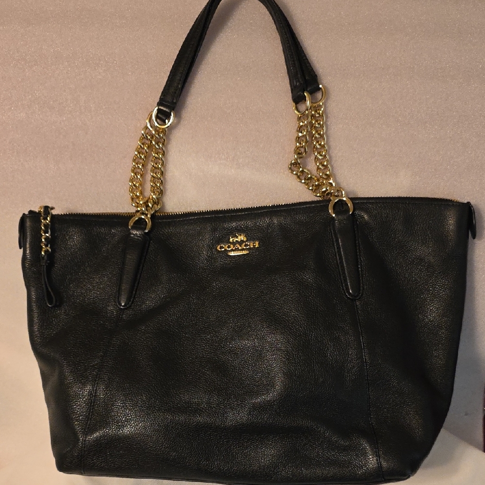 Coach Black Tote with Gold Chain Accents